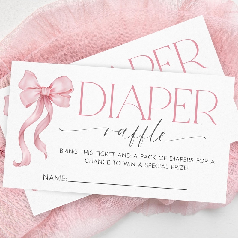 Diaper Raffle Draw Sign Pink Bow Diaper Raffle Ticket and Sign 8x10 | Blush Coquette Baby ...