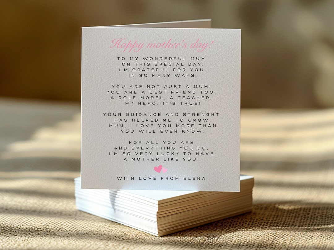 Printable Personalised Poem Mothers Day Card From Daughter, Cute ...