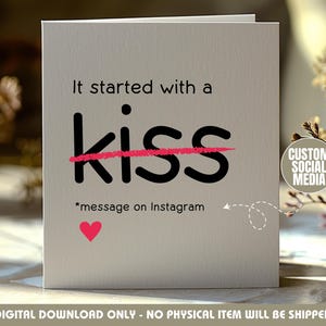 Tarjeta de aniversario divertida para imprimir, tarjeta única para el primer aniversario de citas en redes sociales, LoveCard, citas en línea, tarjeta de felicitación de San Valentín ACC10