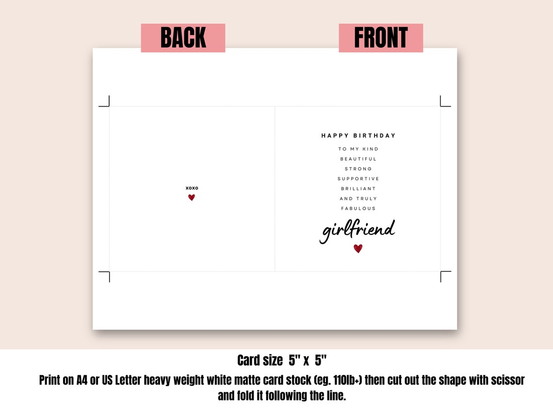 Girlfriend Birthday Printable Card, Happy Birthday Card for Girlfriend ...