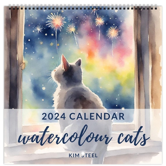 2024 Cats Wall Calendar Cats Watercolour Large One Page a Month