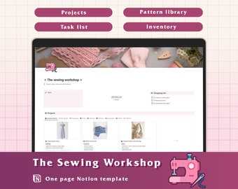 Sewing Project Notion Template, Planner & Tracker, One Page Template (Customizable)