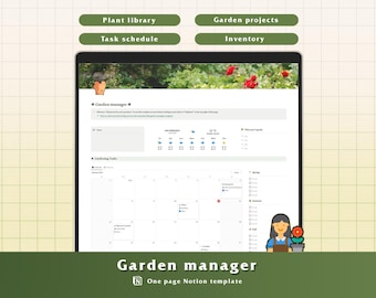 Notion Garden Planner Template, Plant Tracker & Gardening Dashboard, One Page Template (Customizable)