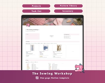 Sewing Project Notion Template, Planner & Tracker, One Page Template (Customizable)