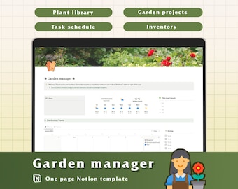 Notion Garden Planner Template, Plant Tracker & Gardening Dashboard, One Page Template (Customizable)