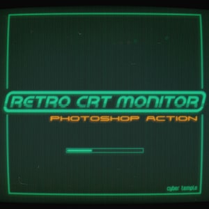 Effet de moniteur CRT Photoshop Action Retro, analogique, futuriste, pixel, glitch, action en un clic avec motifs en demi-teintes et cartes de déplacement