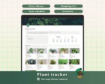 Notion Plant Tracker Template, Houseplant Dashboard, One Page Template (Customizable)