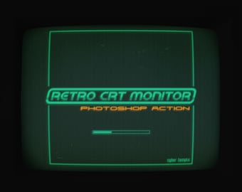Retro CRT Monitor Photoshop Action | Pixel Filter, Glitch Effect, Halftone patterns, computer screen effect