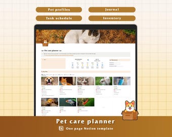 Notion Pet Care Tracker, Pet Health Dashboard, One Page Template (Customizable)