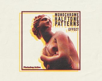Monochrome Halftone Patterns Effect Photoshop Action | For vintage graphic design and print