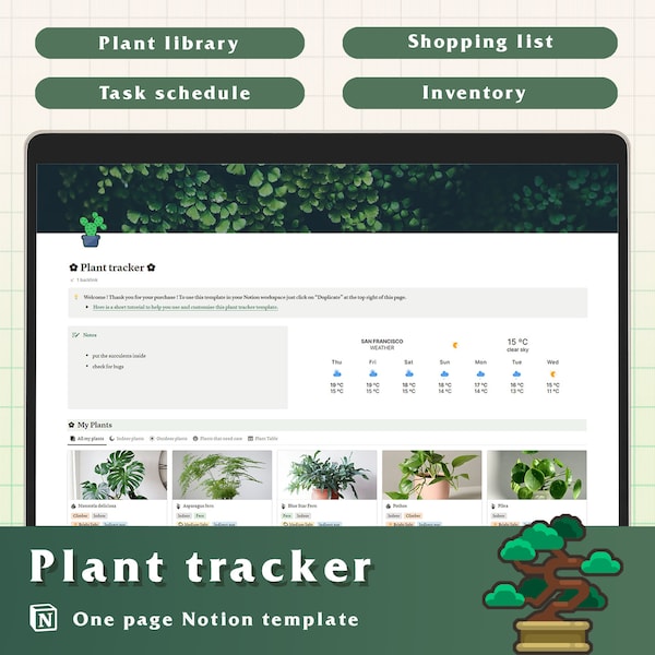 Notion plant tracker template, houseplant manager, notion plant dashboard, gardening template, aesthetic notion template