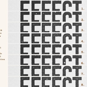 May include: A digital graphic display showing eight variations of the word EFFECT in a black, distressed, textured font. To the left, brown text reads: 8 one-click premade results + manual steps available for full customization.