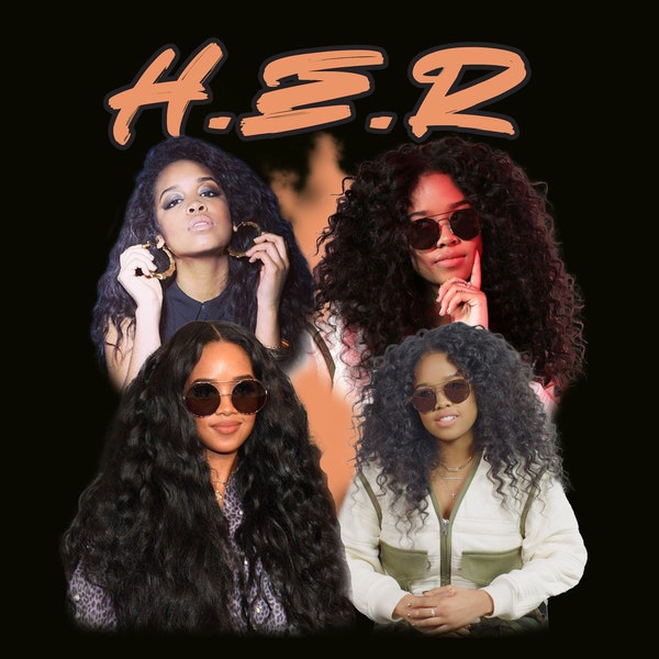H.E.R Shirt Design. PNG Digital 4500x5100 px.Retro, 90s Vintage, Bootleg Tee. Instant Download And Ready To Print.