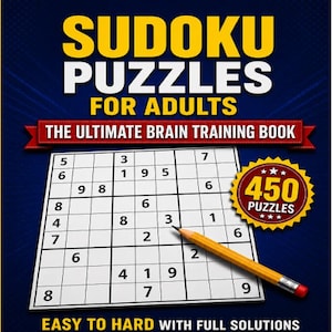 Sudoku-Rätsel für Erwachsene | 450 Rätsel von leicht bis schwer | Sofortiger digitaler Download