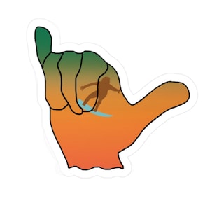 Shaka Surfer in Curl sticker, hang loose, laptop sticker, water bottle sticker, island style, aloha
