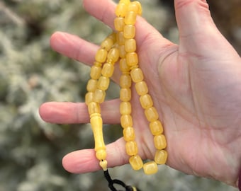 Amber rosary, amber misbah, baltic amber islamic prayer, 45 Barrel shape Beads, 34.5g rosary, tesbih, subha, kehribar, pure amber