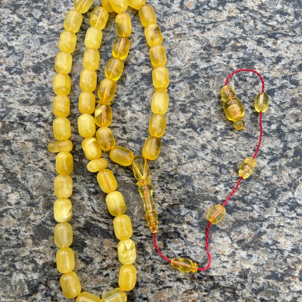 Natural Baltic Amber Prayer Rosary, 45 Barrel shape Beads, 22.8g Rosary, Tesbih, Subha, Tasbih, Misbaha, Kehribar, Pure amber, Muslim beads