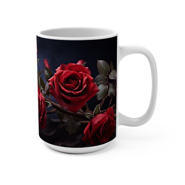 Beautiful Roses Design #5103, 15 ounce Coffee Cup/Mug (Large enough to be used for Coffee, Chili or Stew) Anniversary Mug, Gift for Bride,