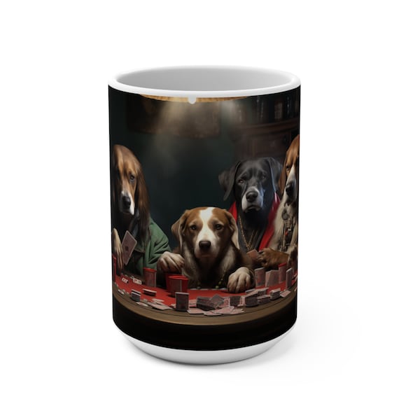 Dogs Playing Poker Designs #5065, Large 15-oz Coffee Cup/Mug (Large enough to be used for Coffee, Tea, Chili or Stew!) Personally Gifted