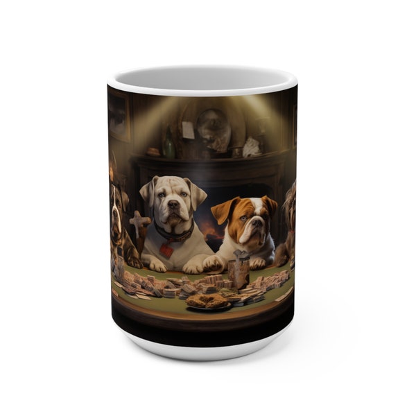 Dogs Playing Poker, Large 15-ounce Coffee Cup/Mug (Large enough to be used for Coffee, Tea, Soup, Chili or Stew!) Personally Gifted Designs