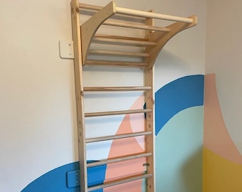 Wooden ladder for sport exercises with Adjustable pull up bar - You can change height of pull up bar