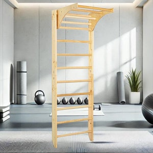 Wooden Sports Ladder with Adjustable Pull-Up Bar - Indoor Exercise Climbing Frame for Home Gym & Kids Playroom