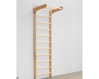 Wooden ladder for sport exercises with pull up bar