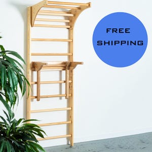 Stall Wall Bars with Mounted Adjustable Dip Bars and Pull Up Bar - Best Item for Sport Exercises