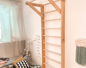 Escalera de madera con barra de dominadas fija para niños y adultos Barras de apoyo para ejercicios en casa