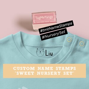 Tampon personnalisé pour bébé - Tampon auto-encreur pour vêtements et textiles pour enfants, tampon en tissu, tampon encreur de garderie pour t-shirt