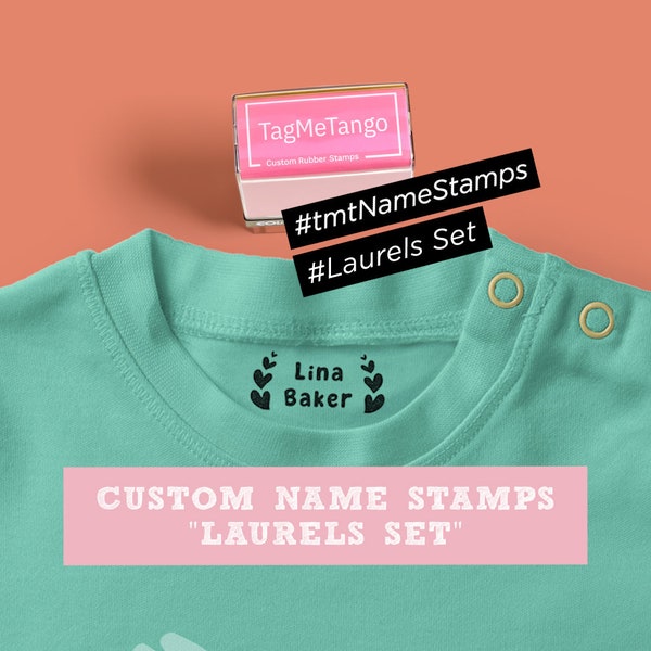 LAURELS Custom Self Inking Name Stamp, Personalised Clothing Label Stamp, Kids Clothing Stamp for Fabric, T-shirts and Textiles, gift school