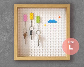 Lego Compatible Key Organizer, Modern Oak Effect Frame, Building Brick Keychain