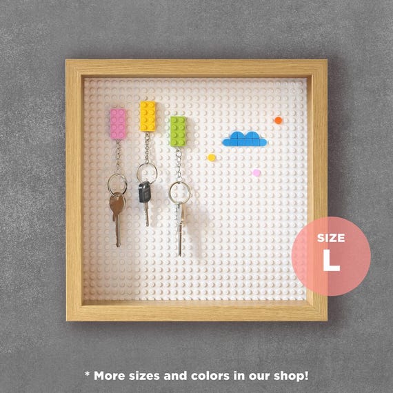 Lego Compatible Key Organizer, Modern Oak Effect Frame, Building Brick Keychain