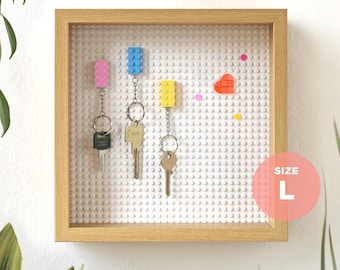 Lego Compatible Key Holder, Oak Effect Frame, Modern Wall Organizer