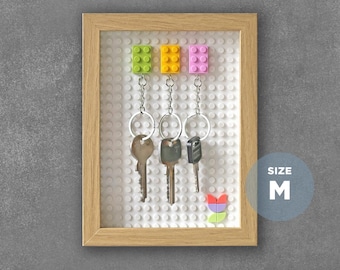 Oak Effect Lego Compatible Key Holder, Wall Mounted Keyring (Size M)