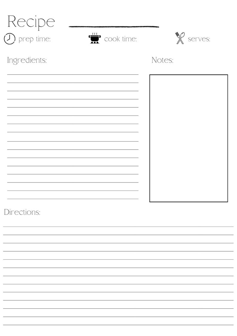 Simple Printable Recipe Sheet Fillout Minimalistic Black - Etsy