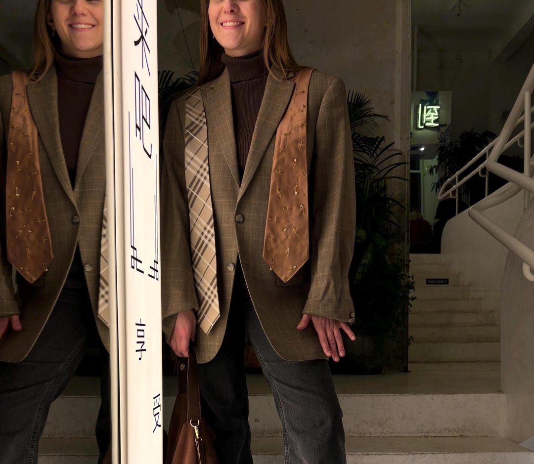 Unique Upcycled Brown Wool Blazer With Contrasting Neckties – One