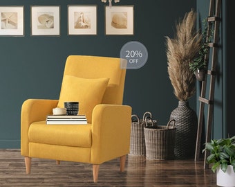 Modern Upholstered Accent Chair, Armchair with Pillow, Single Sofa with Lounge Seat,Fabric Reading Living Room Side Chair, Bedroom Furniture