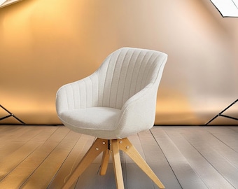 Silla moderna de mediados de siglo, silla giratoria decorativa, silla tapizada con patas de madera maciza para oficina en casa, tocador o dormitorio, silla sin ruedas