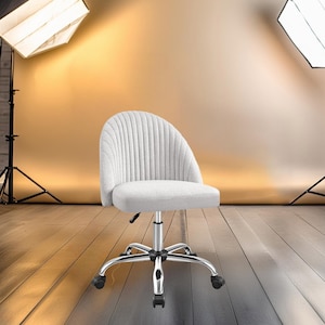 Armless Office Chair – Modern Adjustable Swivel Desk Chair with Wheels & Padded Fabric Seat – Perfect Vanity Task Chair – Pink, Yellow, Grey