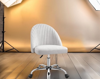 Armless Office Chair – Modern Adjustable Swivel Desk Chair with Wheels & Padded Fabric Seat – Perfect Vanity Task Chair – Pink, Yellow, Grey