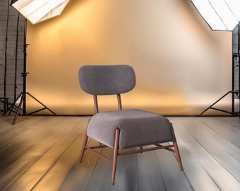 Sillón sin brazos de terciopelo de estilo moderno de mediados de siglo, gris, beige, espresso y azul: elegante sillón para sala de estar, dormitorio u oficina