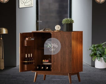 Liquor Cabinet with Storage, Freestanding Coffee Bar Cabinet, 2 Doors Buffet Storage Sideboard, Wine Cabinet with Rack and Glass Holder