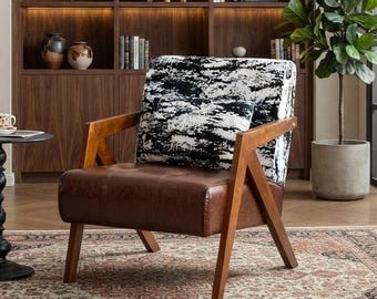 Sillón auxiliar de estilo moderno de mediados de siglo, sillón escultural de madera maciza, sillón de salón de polipiel con cojín, sillón retro para sala de estar.