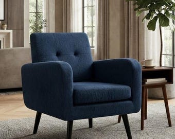 Modern Fabric Accent Chair with Solid Wood Legs, Mid Century Upholstered Lounge Armchair for Living Room, Cozy Bedroom Reading Side Chair