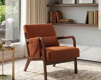 Sillón auxiliar de estilo moderno de mediados de siglo con cojín lumbar, sillón de madera maciza para sala de estar, silla de lectura cómoda, muebles minimalistas para dormitorio.