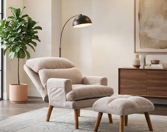 Sillón auxiliar moderno de terciopelo con otomana, sillón reclinable ajustable con bolsillo, cómodo sillón de lectura para dormitorio, sillón reclinable con reposapiés.