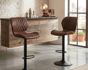 Set of 2 Modern Swivel Bar Stools, Adjustable Counter Height Stool with Back, Water Repellent Leathaire Fabric Kitchen Island Chair