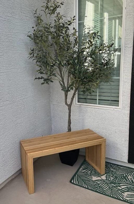 Handmade Wooden Dining Bench Indoor Outdoor Bamboo Storage Bench