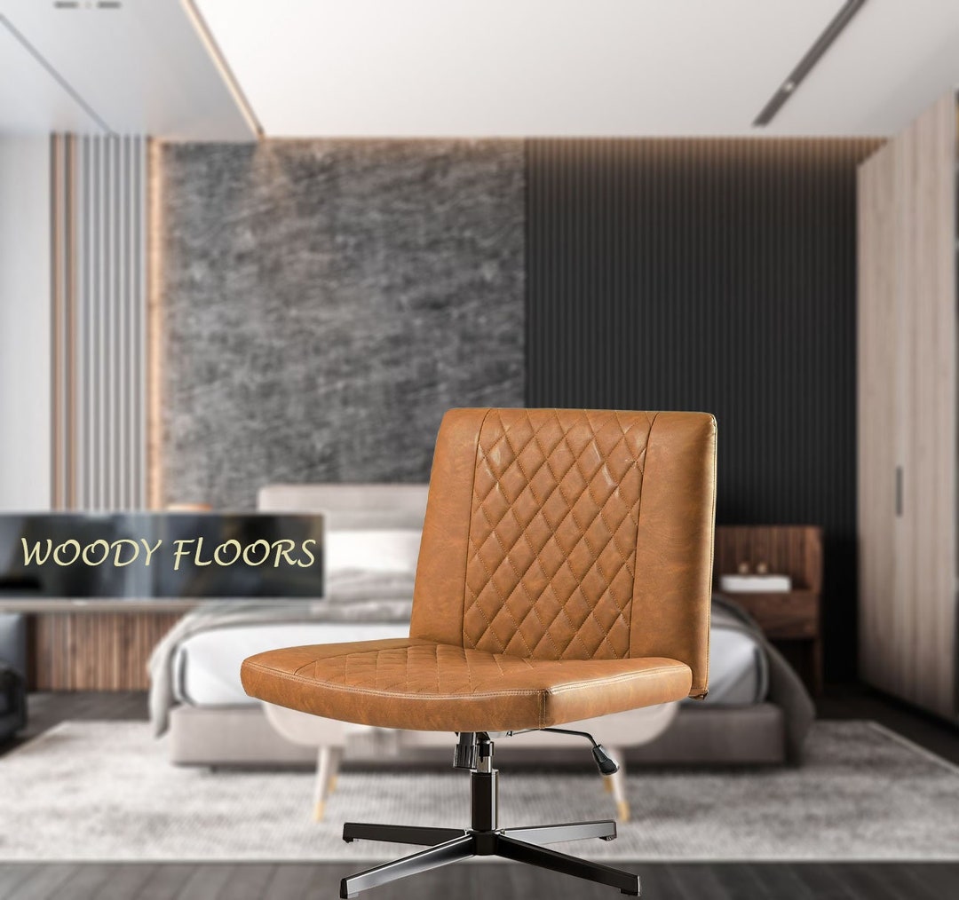 Mid Century Modern Leather Office Desk Chair, Adjustable Swivel